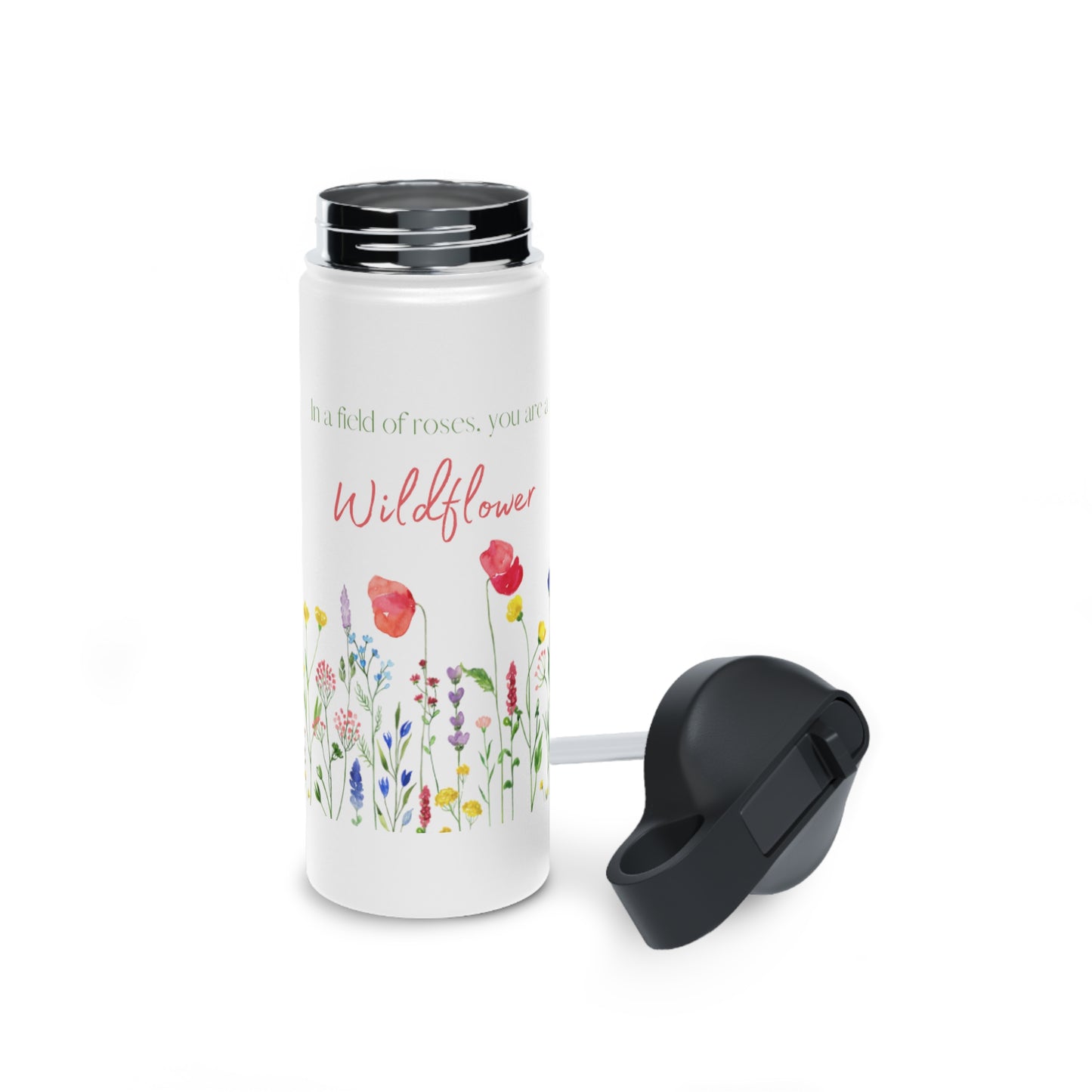 Wildflower Stainless Steel Water Bottle, Standard Lid